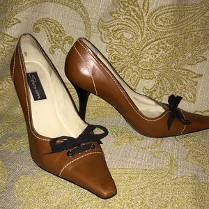 Steven contrast stitch heels with black ribbon